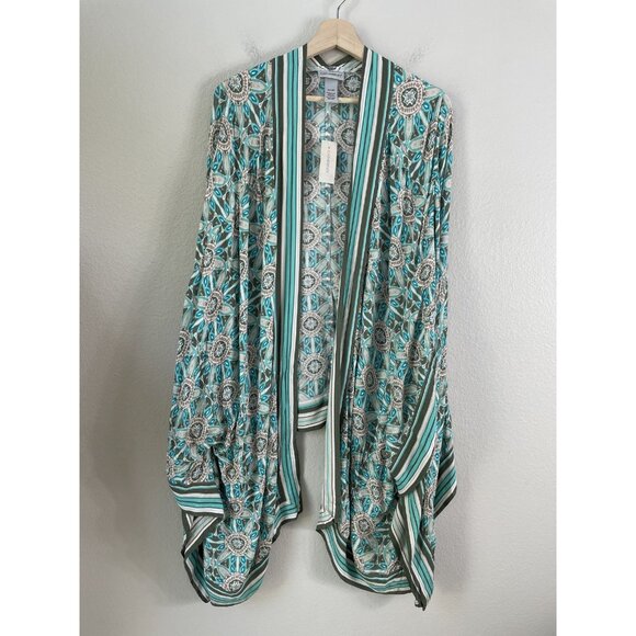 Catherines Kimono Cardigan Womens 4X 5X Blue Green Boho Open Front Plus Size Top - Picture 1 of 7